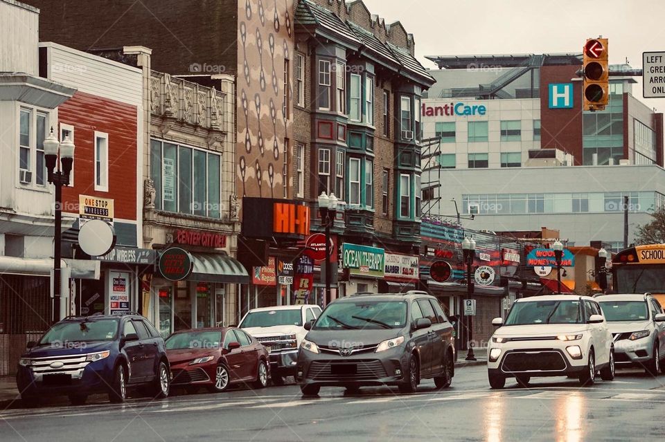 Atlantic Avenue in Atlantic City on a rainy afternoon