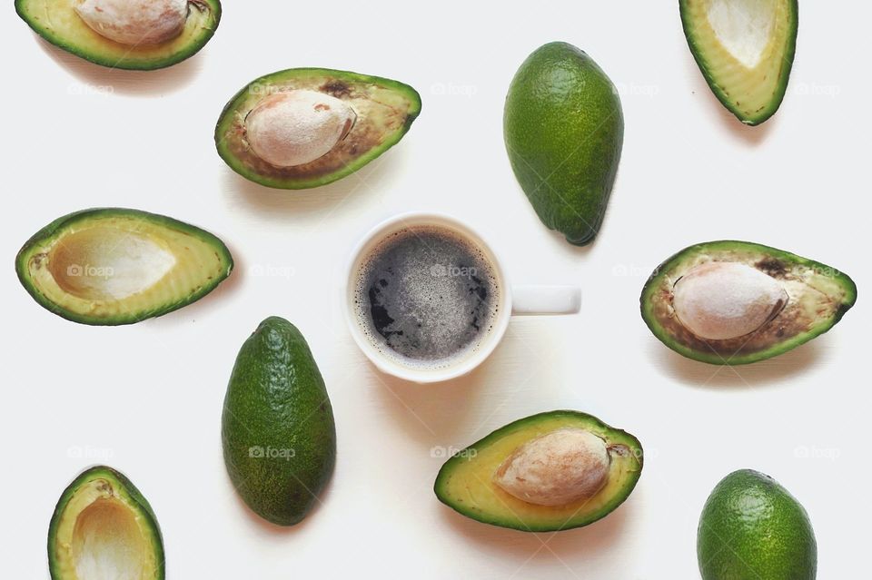 Cup of coffee and avocado