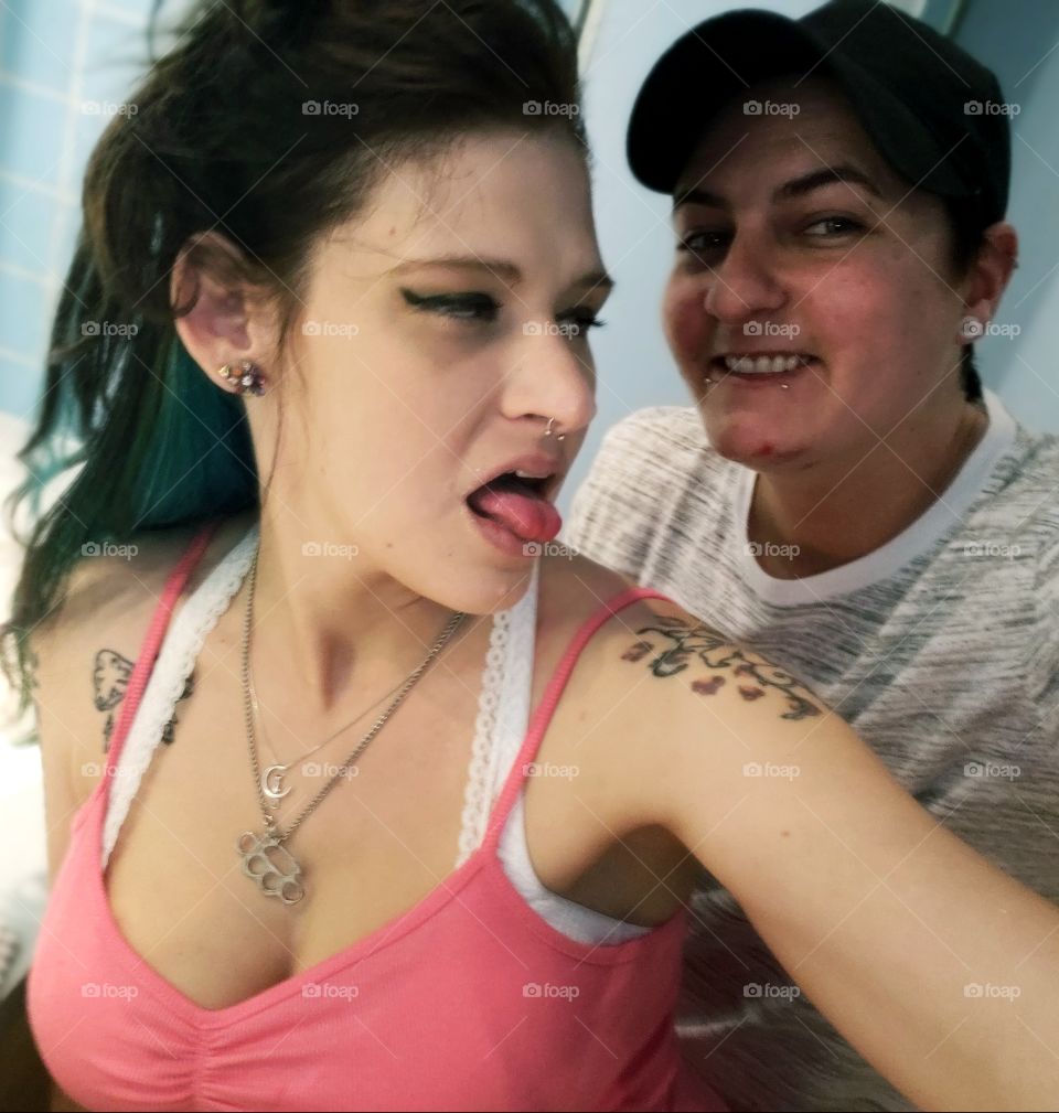 me (lipstick lez in pink) and my girlfriend Michelle in one of the ships seemingly millions of restrooms. I got beat up for my sexuality on this cruise.