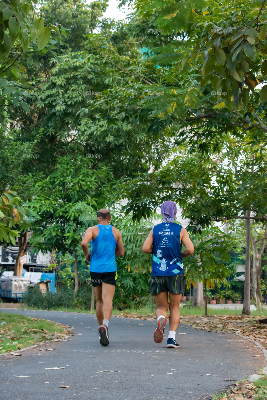 The people running exercise for health in the BangYai park , Nonthaburi in Thailand. December 3, 2018