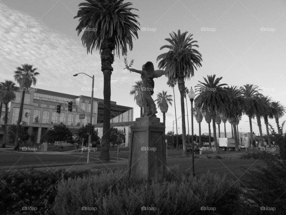 black and white architecture. in Old Town Fairfield California taking pictures