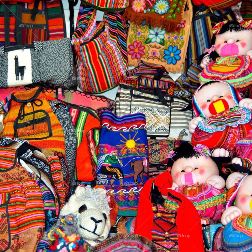 Colorful items for sell in a Peruvian market