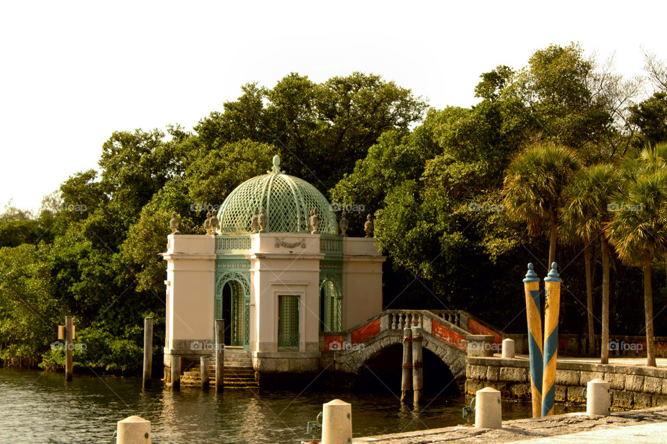 a beautiful vintage gazebo on the bay
