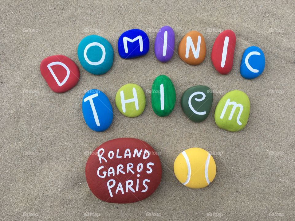 Dominic Thiem, austrian professional tennis player at Roland Garros, souvenir on stones 