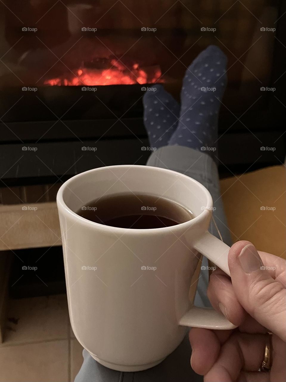 Teatime and relax near the fireplace 