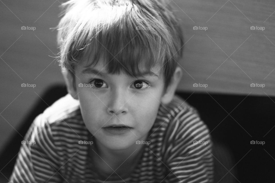 Blackandwhite boy portrait. Monochrome portrait of five year old boy