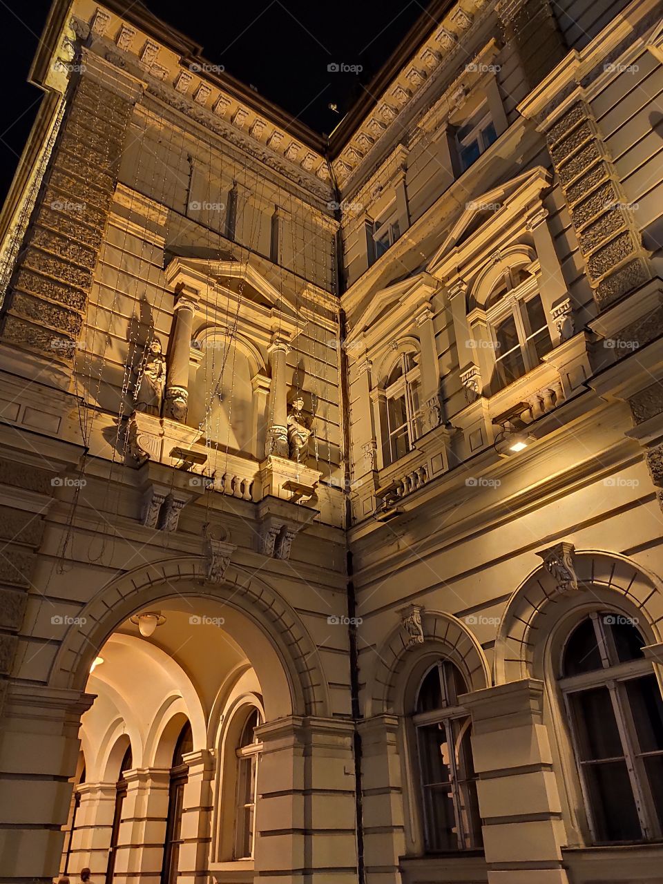 Novi Sad Serbia city centre town hall detail in night