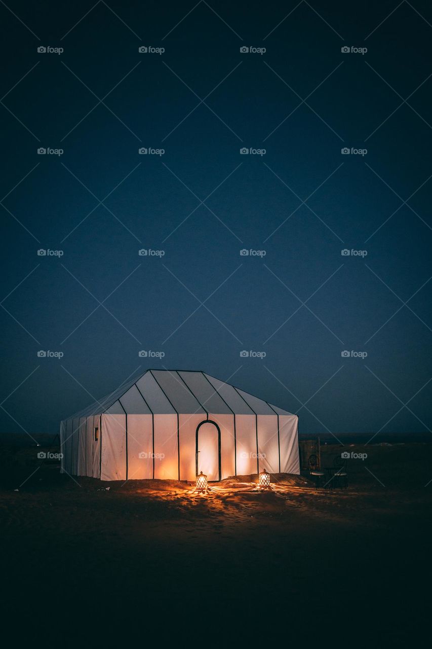 Beautiful view of a tent in the heart of the Moroccan desert