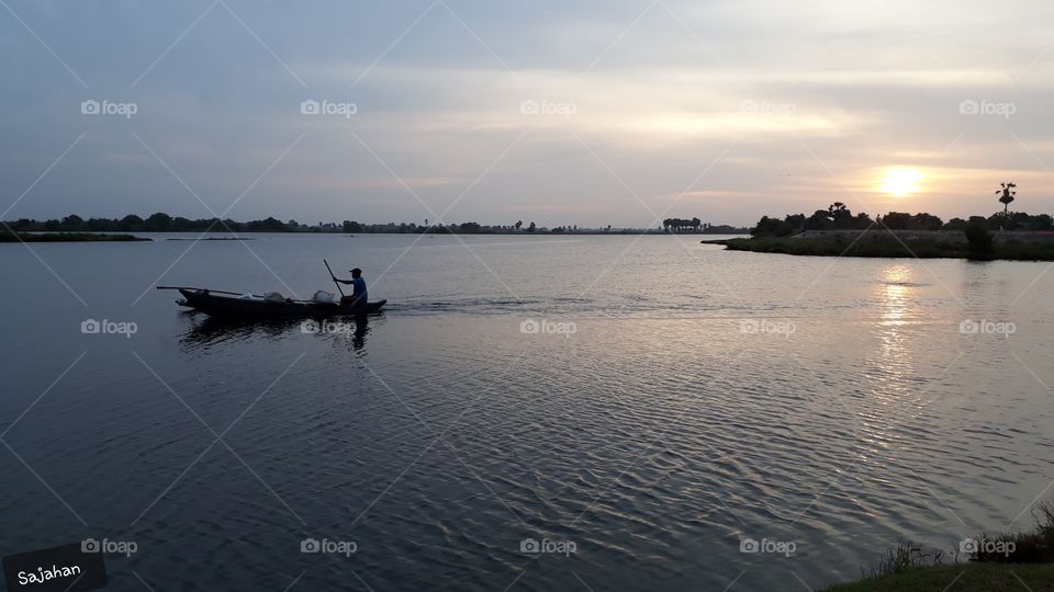 In the evening when the fisherman goes fishing.