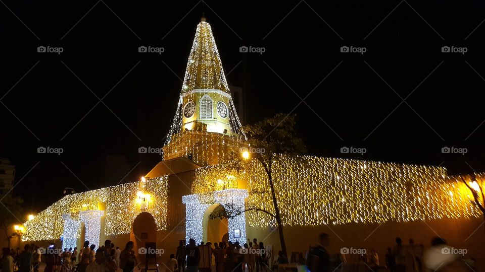 Torre del reloj en navidad. Cartagena Colombia