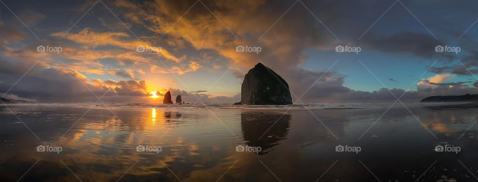 Cannon Beach Sunset Panorama 