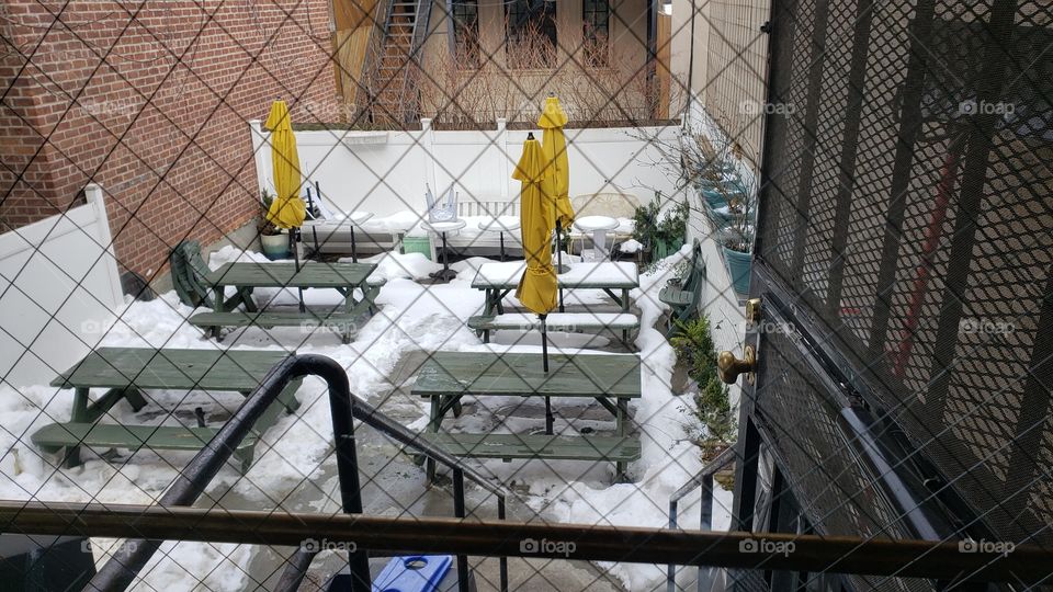 Snowy patio