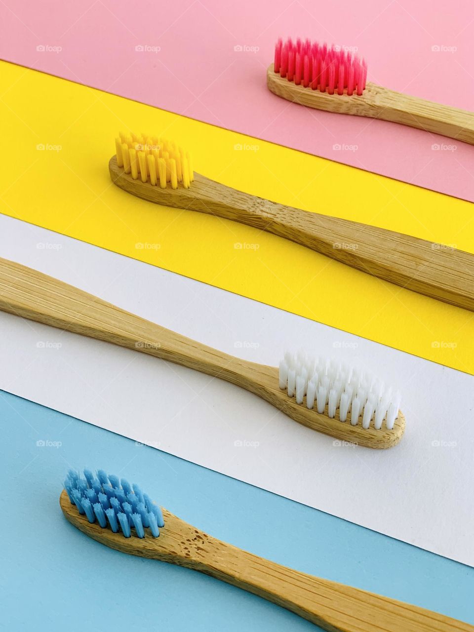 Colored bamboo toothbrushes, pattern, eco, natural