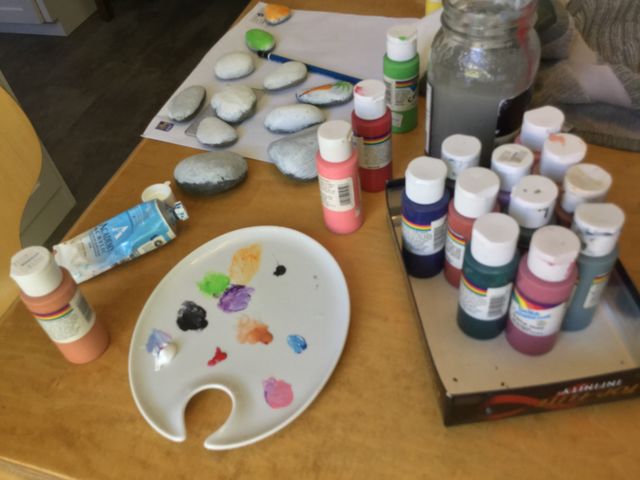 The paints spread out ready to use