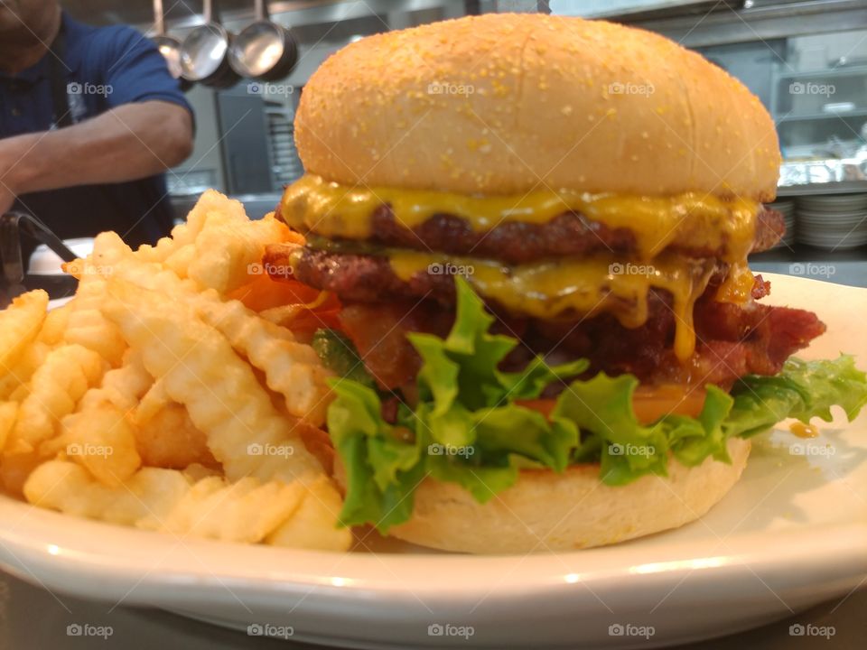 my dinner, bacon burger