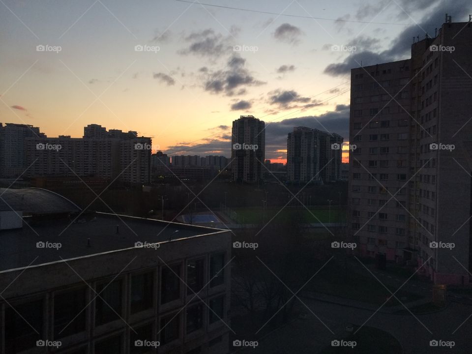 Sunset in Moscow. Urban sunset in Moscow, Russia