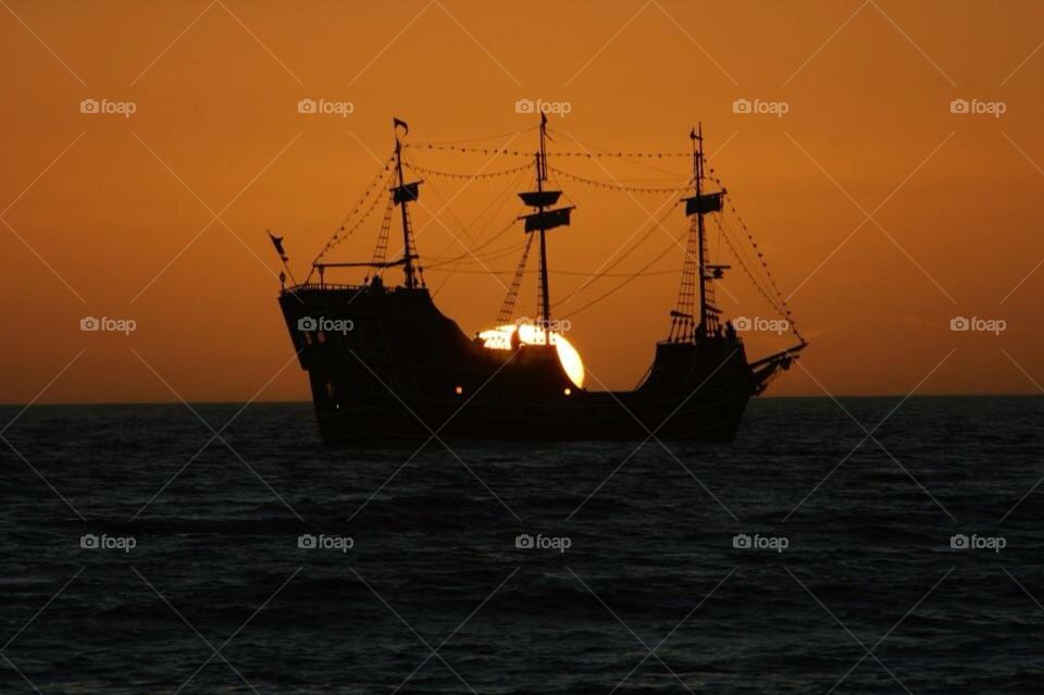 Ship at sunset