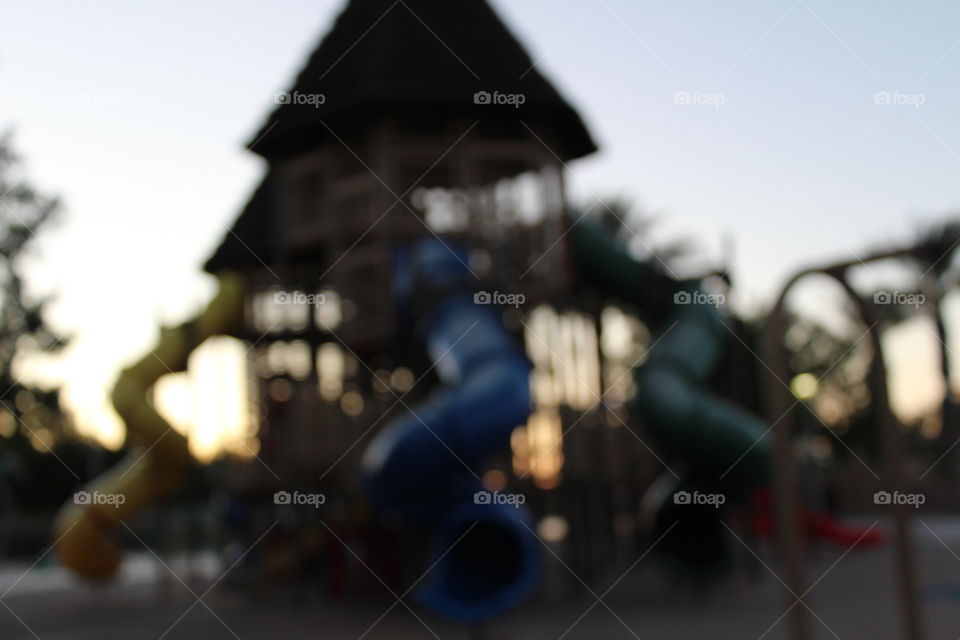 A blurry, but clear photo of a playground. I feel like this gives the photo an artsy element. 
