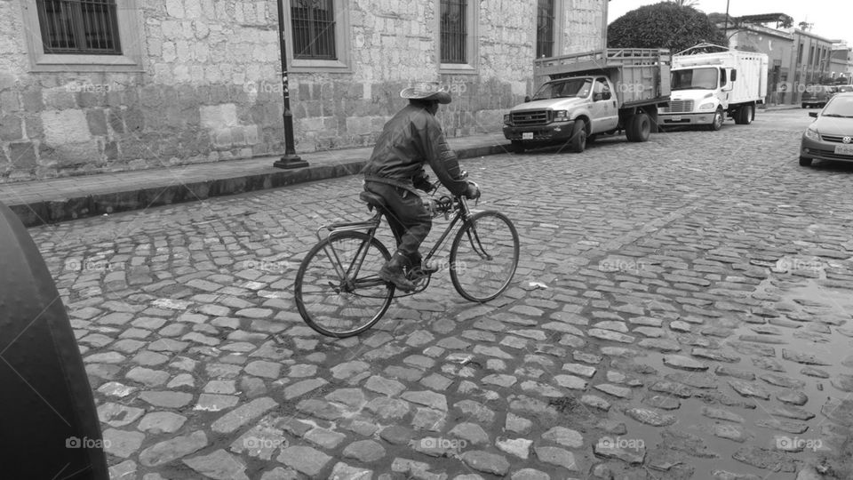 Biker in rural pueblo