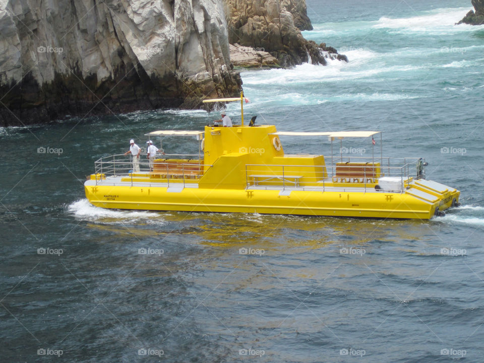 mexico ocean yellow boat by majamaki