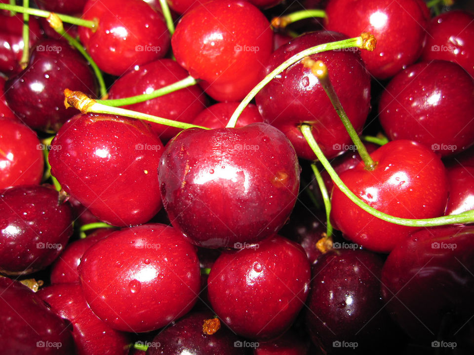 macro red cherries fruits by bubu