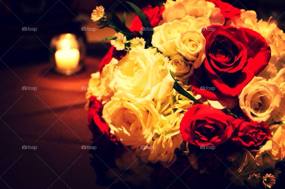 Bouquet, flower, white, red