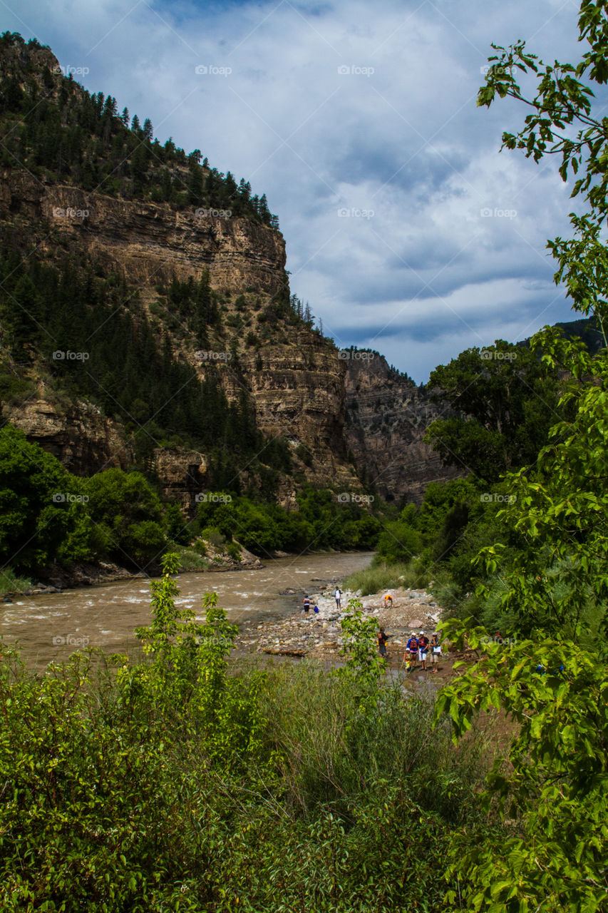 white water rafting . getting set up to raft the Colorado rivet