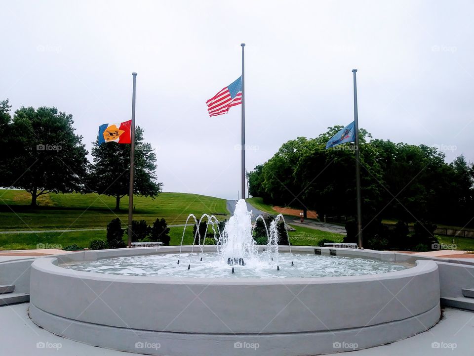 Fountain and flags