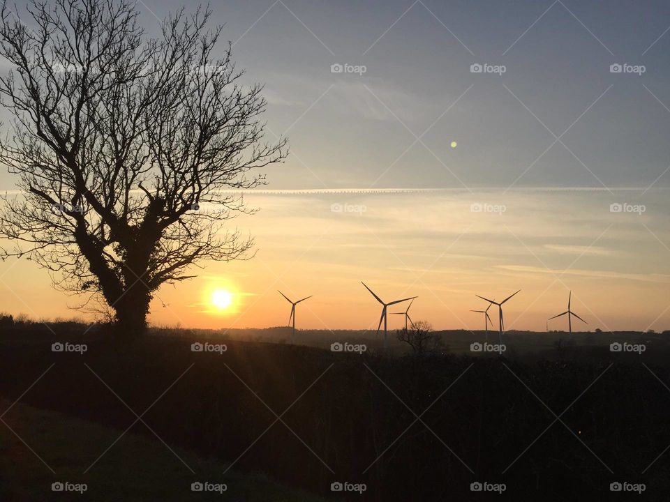 sunset windmills