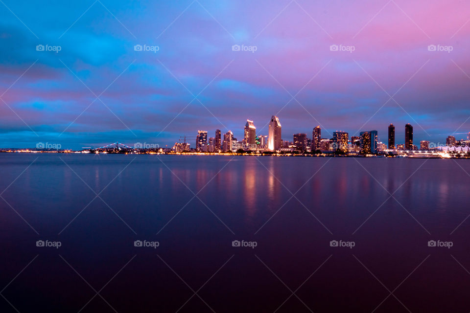 downtown San diego skyline during the sunset
