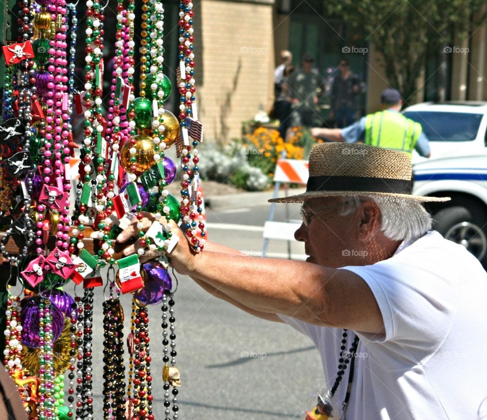man with souvenirs