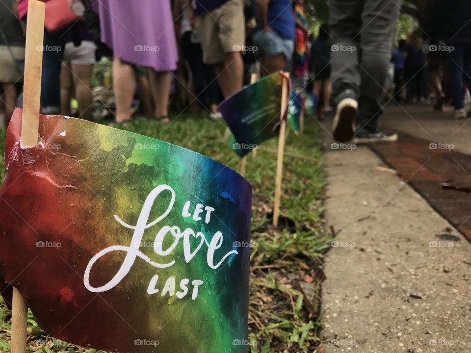 A Let Love Last flag from the Pulse Nightclub shooting memorial in Orlando Florida 