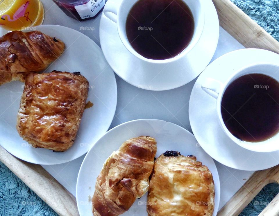 Directly above view of French breakfast