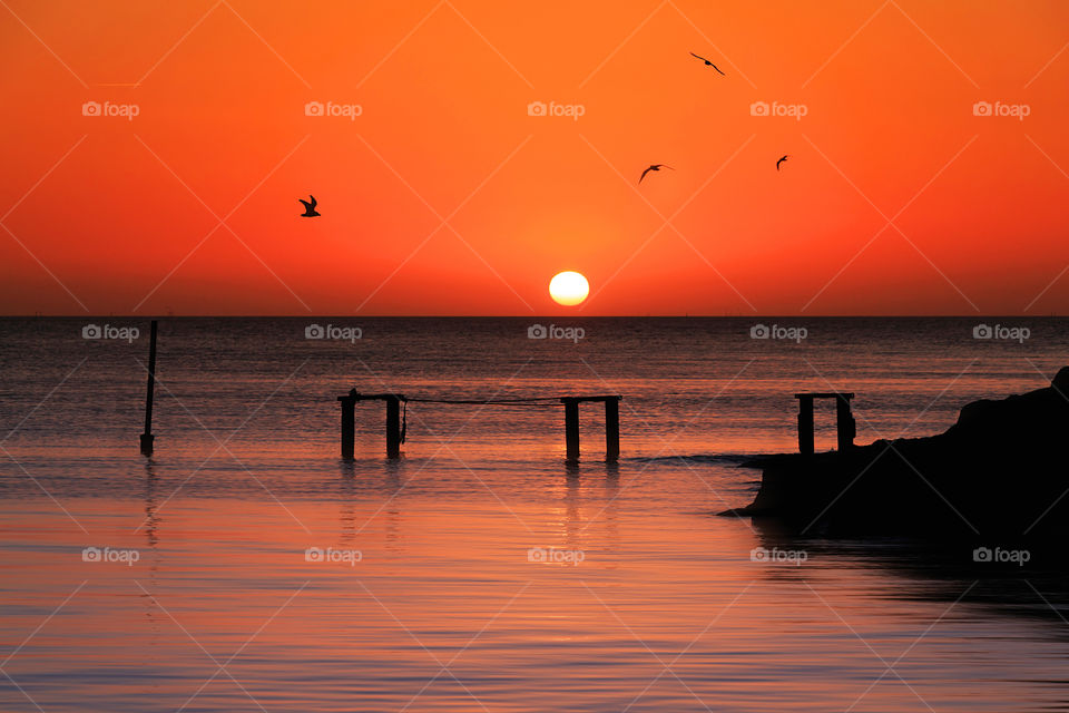 Sunset, Sun, Dawn, Water, Sea