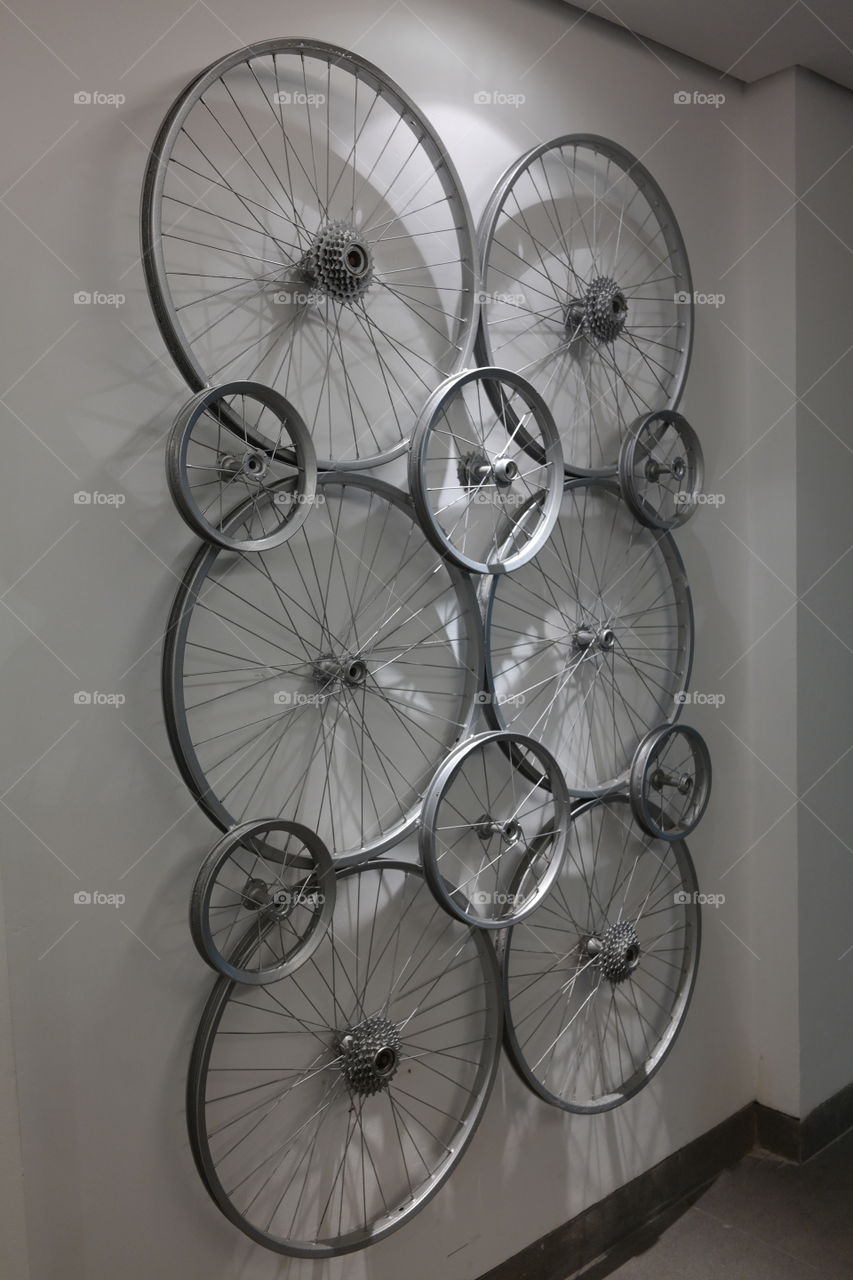 classic wheels at wall