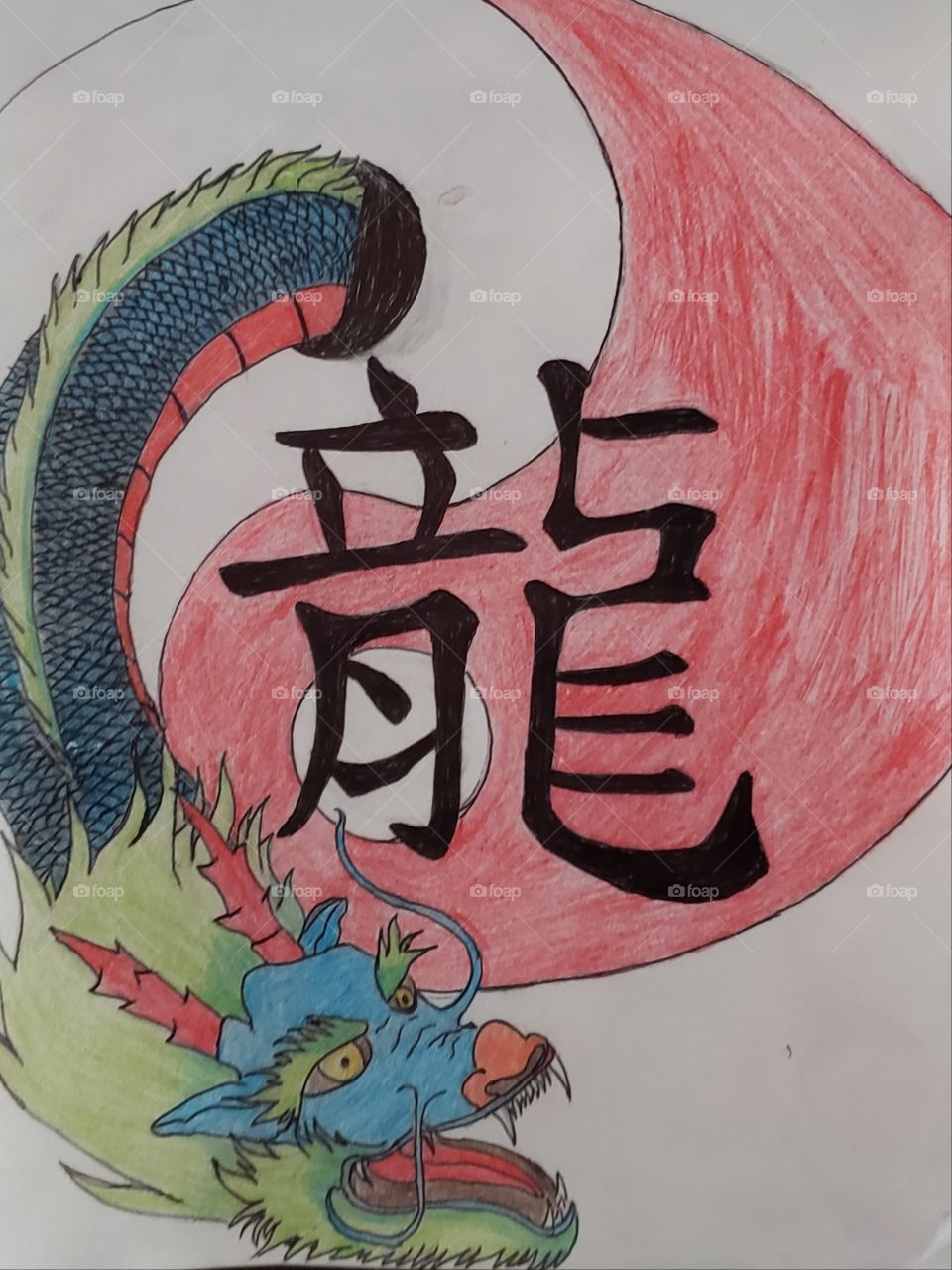 Dragon drawing ying and yang  art