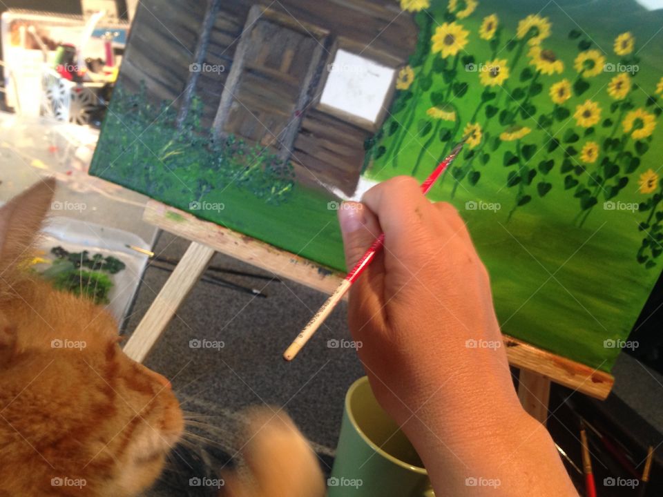 Painting with some help from kitty