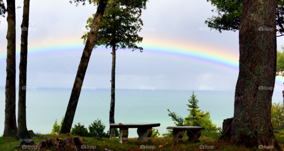 tree lake rainbow view by Jo13540