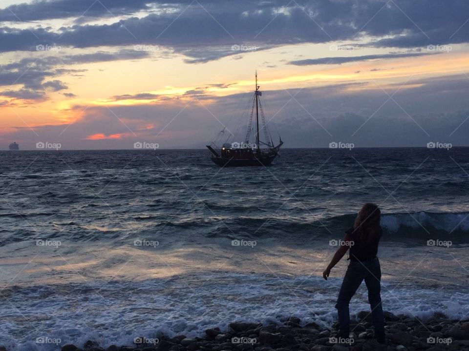 Water, Sea, Ocean, Watercraft, Sunset
