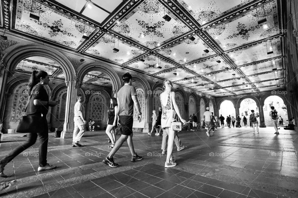 Bethesda terrace by day in black & white 