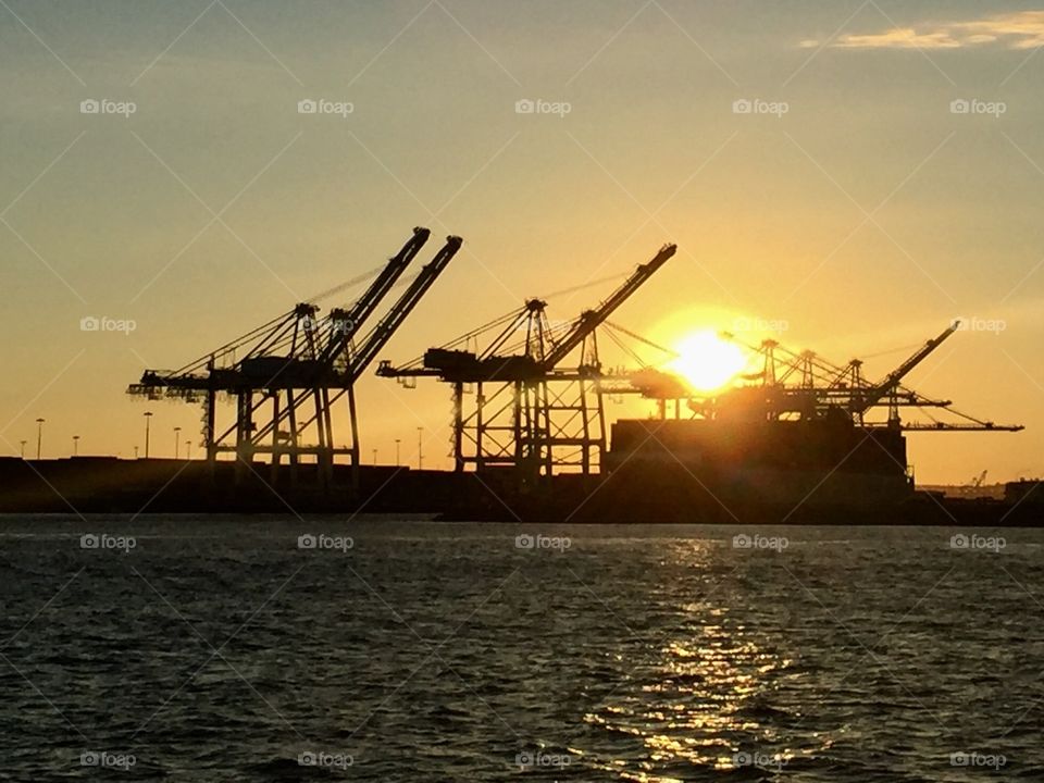 Loading port at sunset