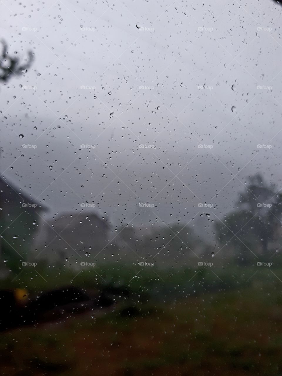 Rain drops on the window after the storm.