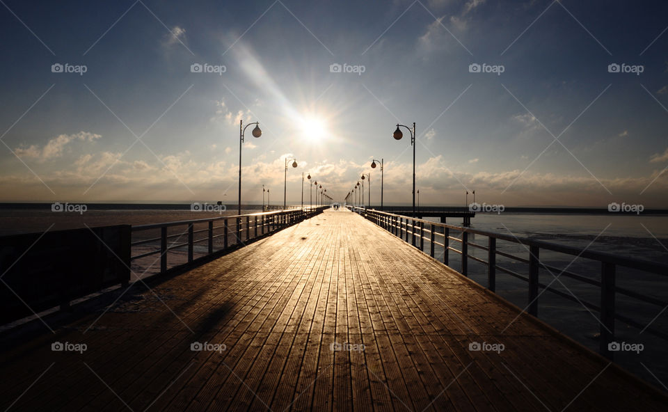 sunlight during sunset over the Baltic sea in Poland