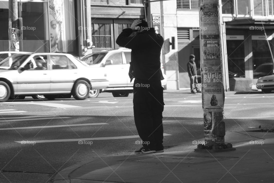 man on the street corner