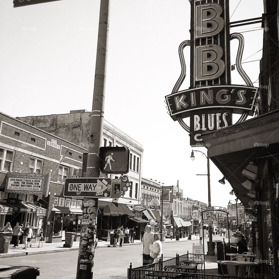 Walkin' in Memphis. Outdoor view of BB King's on Beale St in Memphis