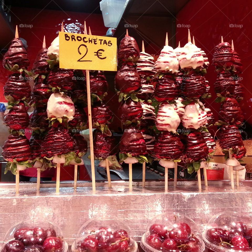 Strawberries with chocolate skewer