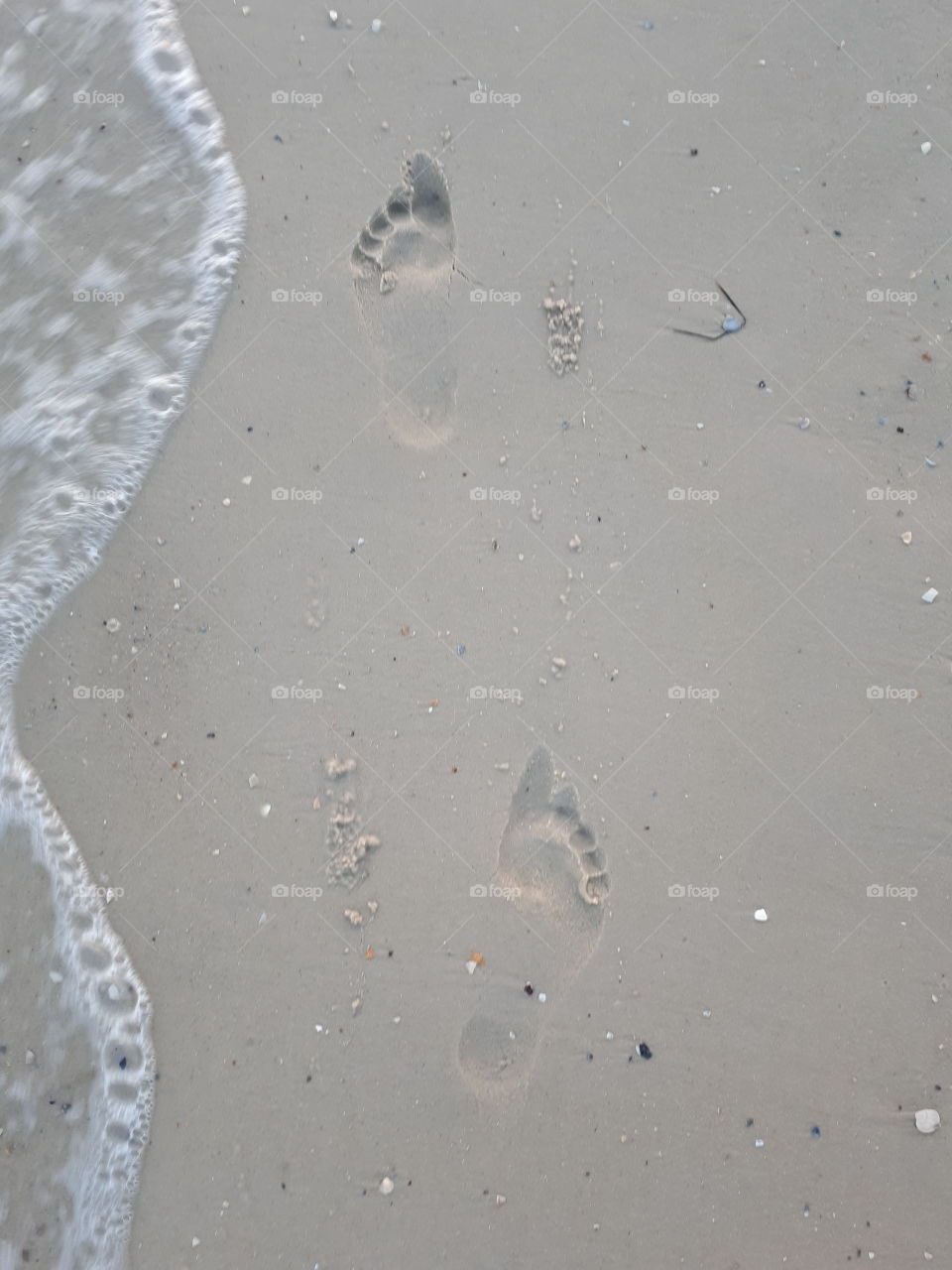 Footprints on the sand beach