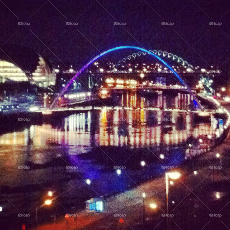 quayside newcastle lights reflections millennium bridge by elmah2707