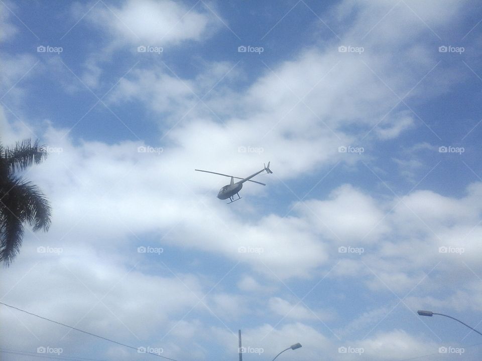 A helicopter in the sky