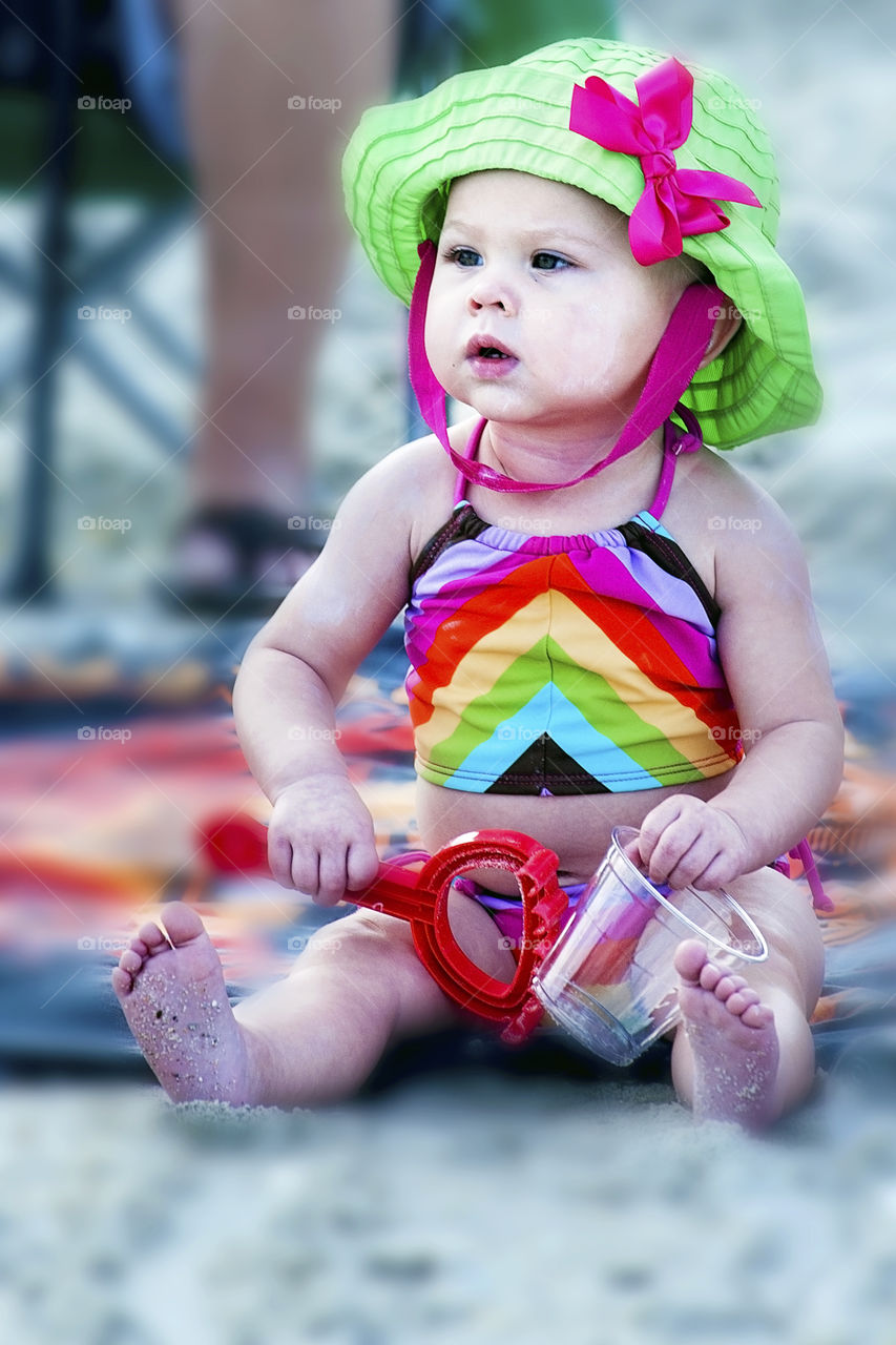 Baby at the beach. Grandaughter at the beach